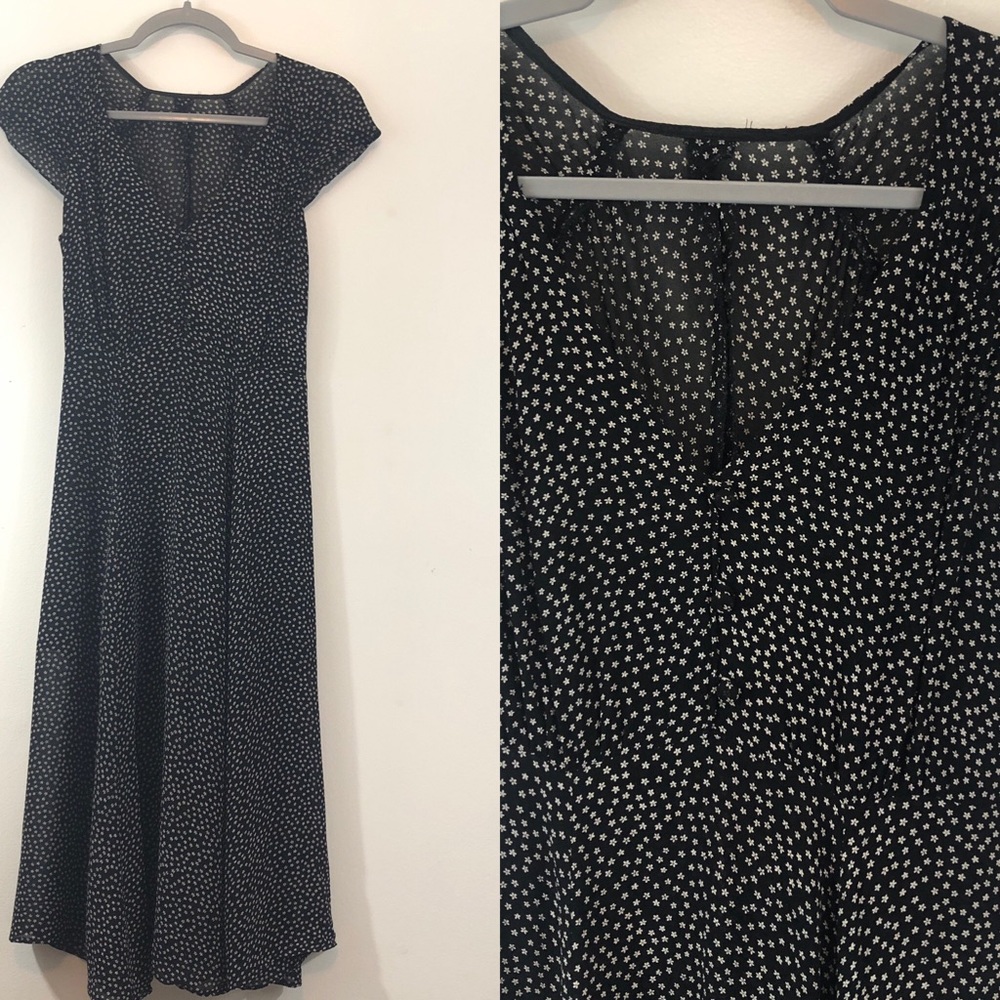 Reformation Black & White Floral Flowy Midi Dress